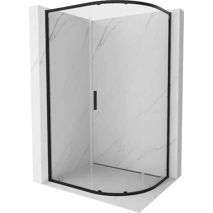 Mexen Exo cabina de dus semicirculara asimetrica glisanta 90 x 80 cm, transparenta, neagra - 8131-090-080-70-00