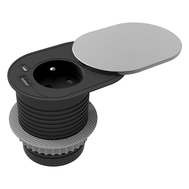 Prize incorporabile ORNO, 6cm, 1x2P+Z, 1xUSB, argintie, cablu 1,9m