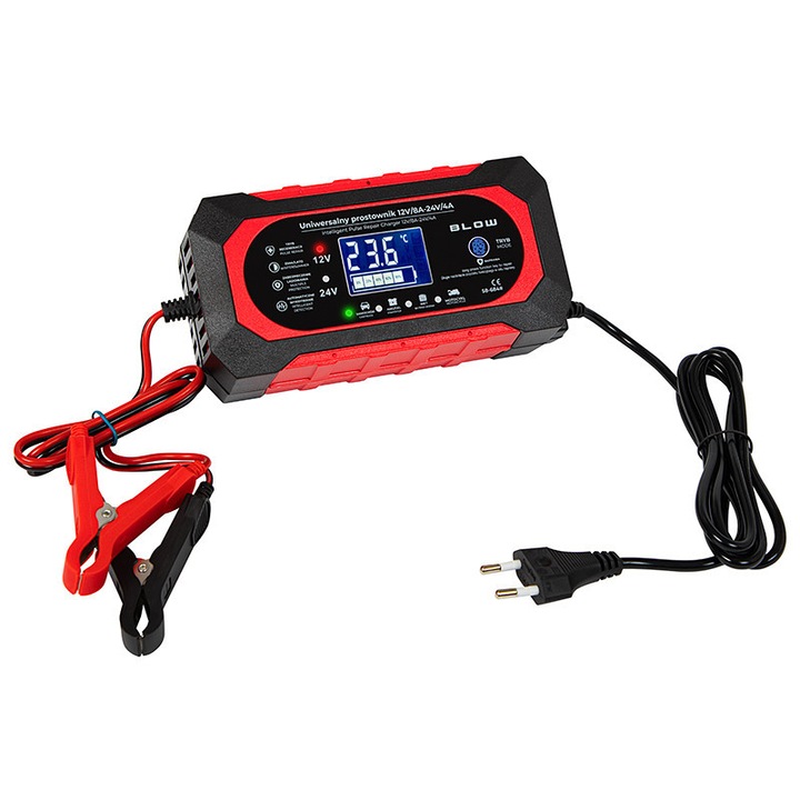 Incarcator automat 12V/8A-24V/4A, BLOW, pentru acumulatori de la 2Ah la 150Ah, functie de reparare, dimensiuni 158x95x62mm