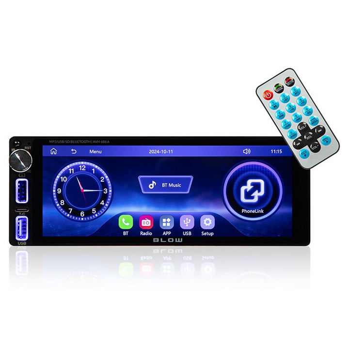 Radio auto BLOW 6,86" touchscreen, CarPlay, Android Auto, Bluetooth, USB/USB-C, 1 DIN