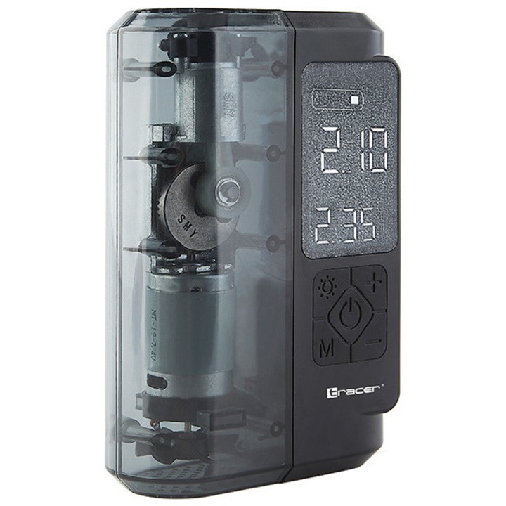 Autókompresszor, Tracer RES-09B6, 10 bar, 6000 mAh, 4 fejjel, LED, fekete