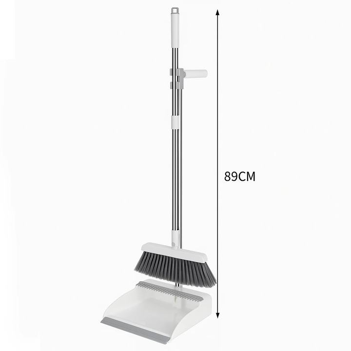 Set Mătură și Făraș Pliabil Next Trend, Coadă Inox, Perii Moi 7.5 cm, Alb, 89 cm x 80 x 25 cm