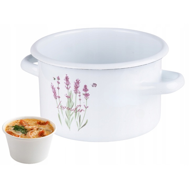 Oala emaliata, Lawenda, 5,5L, alb, 22x17,5cm