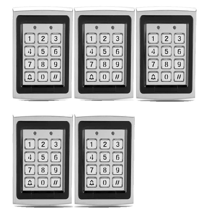 Control acces, 5 buc, tastatura iluminata albastra, suporta 1000 utilizatori, metalic