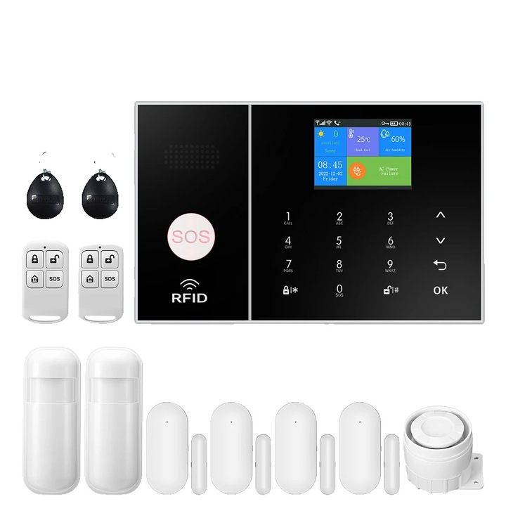 Sistem de alarma pentru casa, conectivitate WiFi & 4G, detectie miscare, 99 zone, tip C, priza EU