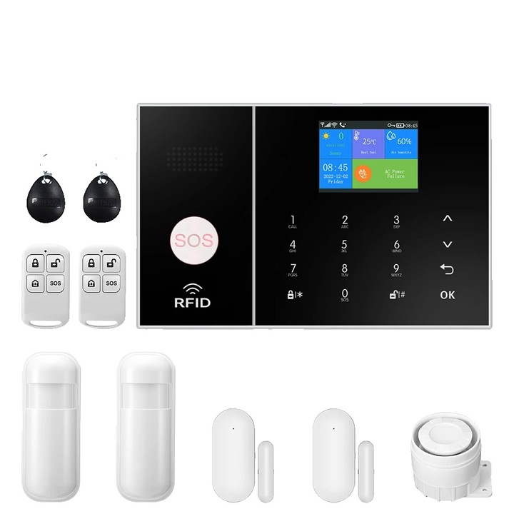 Sistem de alarma pentru casa inteligent, conectivitate WiFi & 4G, detectie miscare, 99 zone, tip EU Plug
