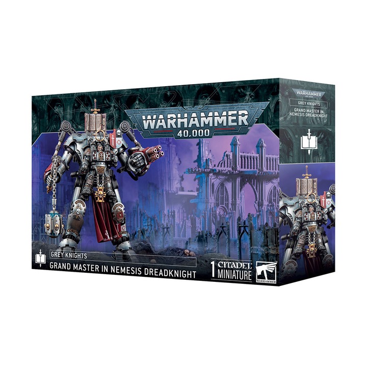Extensie de joc Warhammer 40000, Grand Master In Nemesis Dreadknight Grey Knights Space Marines, Games Workshop, 125 piese, gri