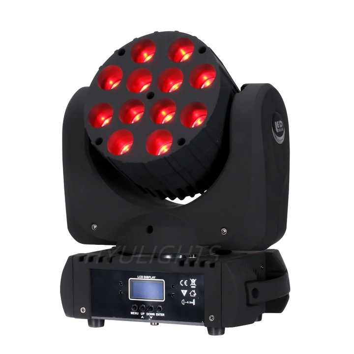 Mozgó fény, 12x12W, RGBW LED, DMX vezérlés, 30.5x20.5x36.5cm
