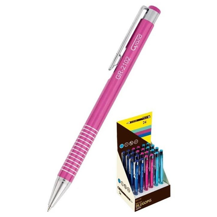 Golyóstoll, Grand, GR-2102, 24 darabos készlet, kék tinta, 0,7 mm
