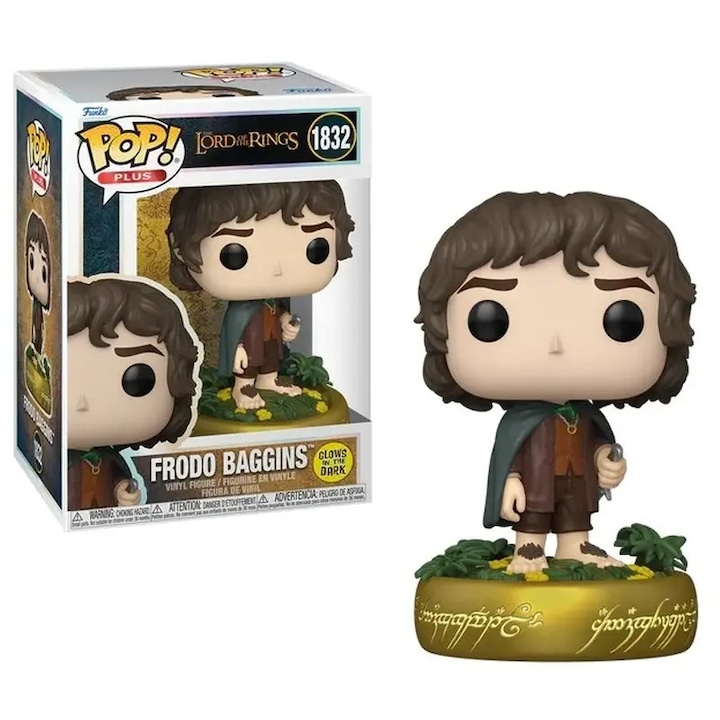 Gyűjtői figura Frodo Baggins GITD #1832, Funko POP! Gyűrűk Ura, sötétben világító hatás, arany talp