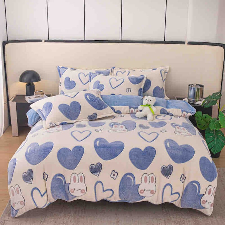 Lenjerie Cocolino 4 Piese Pentru Pat Dublu, Cearceaf de pat cu elastic 180x200, Cerceaf de pilota 200x230cm, 2 Fata de perna 50x74cm, MHR-1555