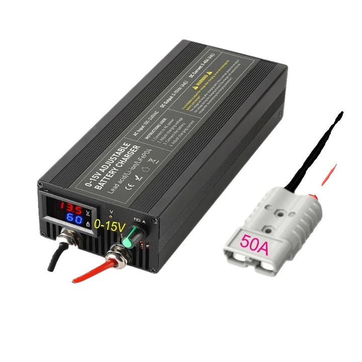 Incarcator inteligent de baterii, DL60A -A, curent ajustabil, compatibil cu baterii LiFePO4 si litiu, 3-15V, 0-60A