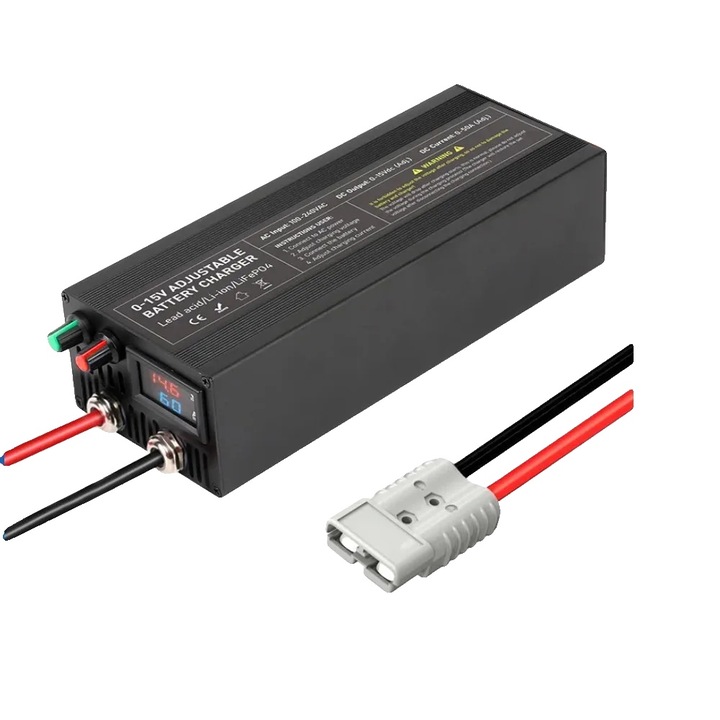 Incarcator inteligent de baterii, CL60A-A, curent ajustabil, compatibil cu baterii LiFePO4 si litiu, 3-15V, 0-40A/60A