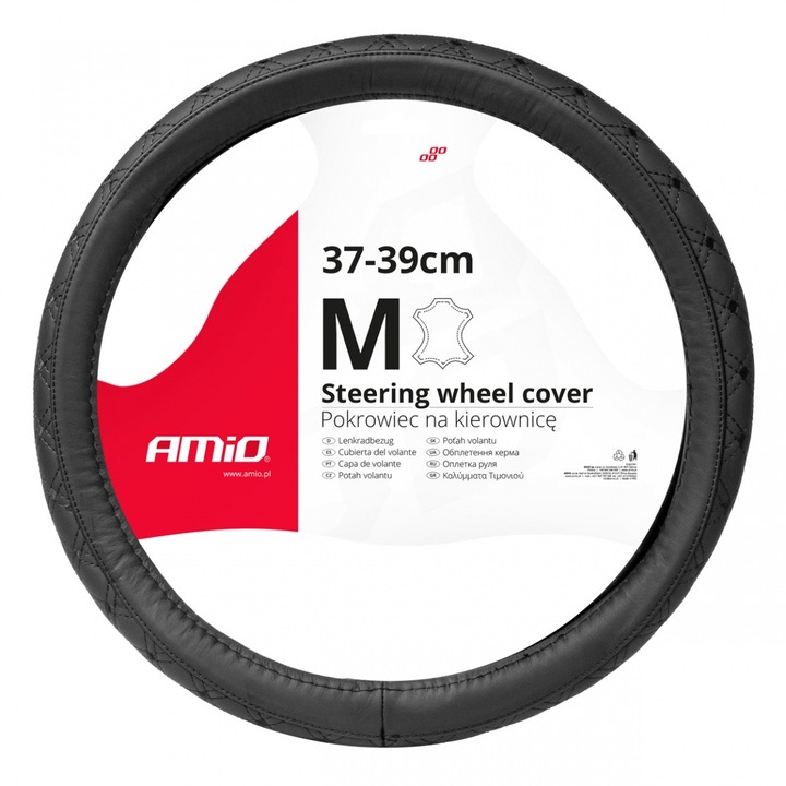 AMiO valódi bőr kormánykerék huzat, M 37-39cm, könnyű felszerelés, ergonomikus kialakítás