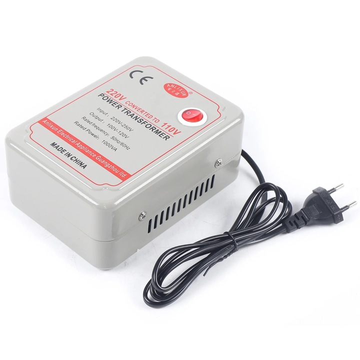 Transformator de Tensiune 220V-250V la 100V-120V, Standard European, 1000W, pentru Echipamente Electrice, Culoare Alb