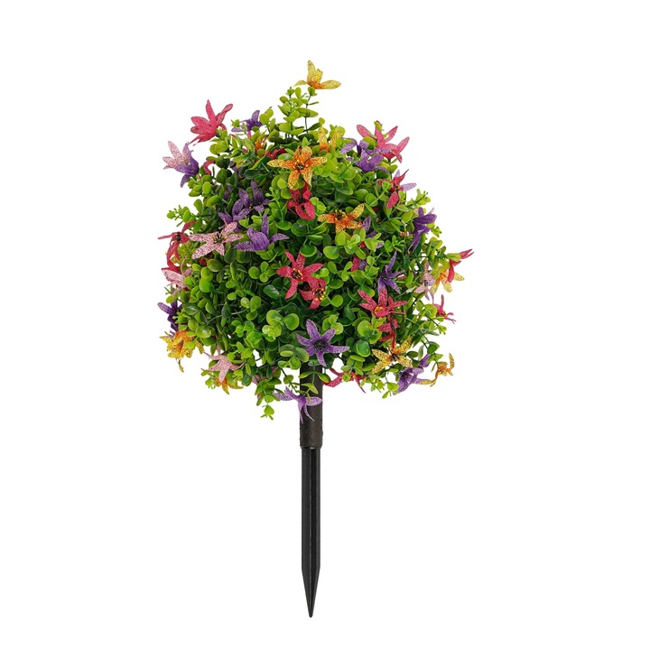 Stalp cu flori artificiale, design rezistent la intemperii, instalare usoara, multicolor, 20x60cm, set de 2 bucati