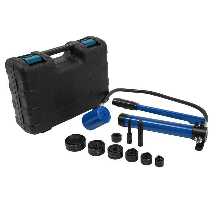 Set de unelte pentru perforare hidraulica, 80KN, include 6 matrite, albastru, 41.5x27.5x15.5cm