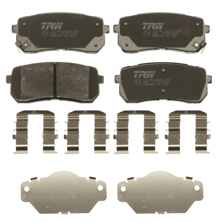 Fékbetét készlet Kia Carnival III-hoz, Trw, 15,5x110,3x47,8mm, tartozékokkal, GDB3449