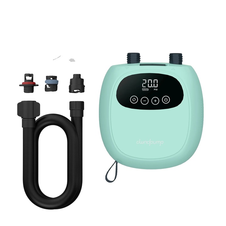 D16pro felfújó pumpa, 20PSI, akkumulátoros, zöld, méretek 194x175x88mm