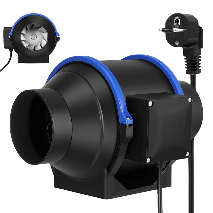 Ventilator Duct Inline, Viteza Ajustabila, Functionare Silentioasa, negru, 40W, 600m/h