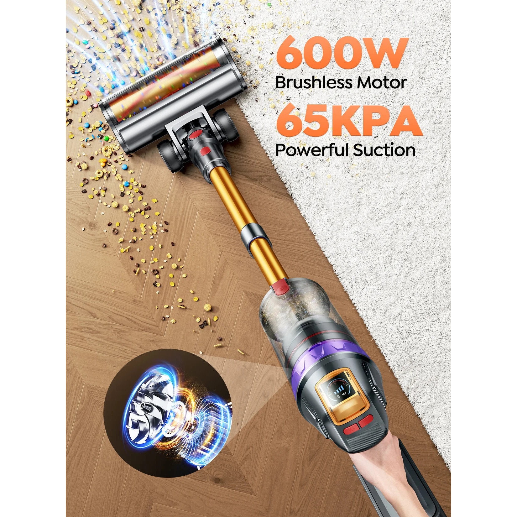 Aspirator portabil VC90, fara fir, putere 600W, capacitate recipient 1-2L, 4-5 duze