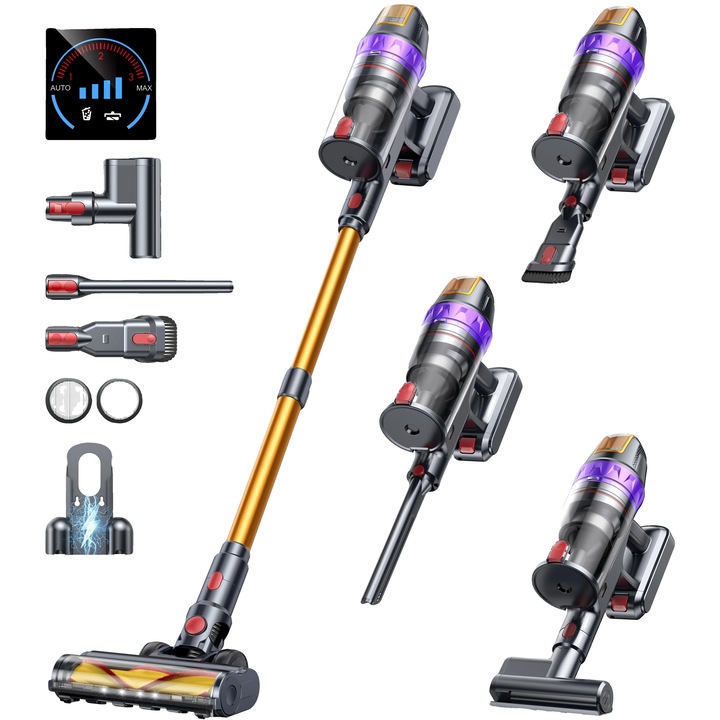 Aspirator portabil VC90, fara fir, putere 600W, capacitate recipient 1-2L, 4-5 duze