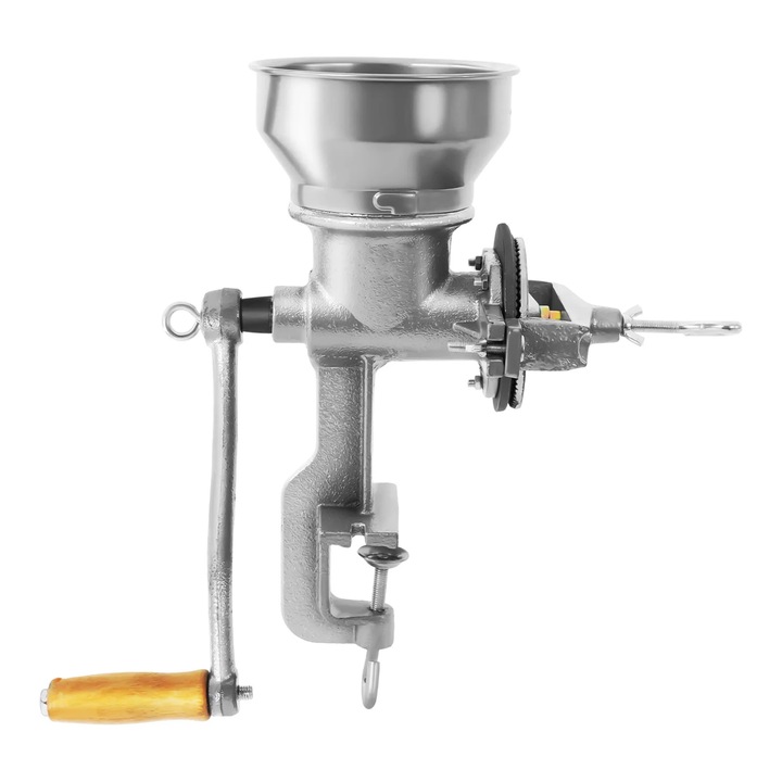 Rasnita manuala pentru cereale, moara cu manivela, inox, pentru grau porumb orez cafea, reglare grosime macinare, alba
