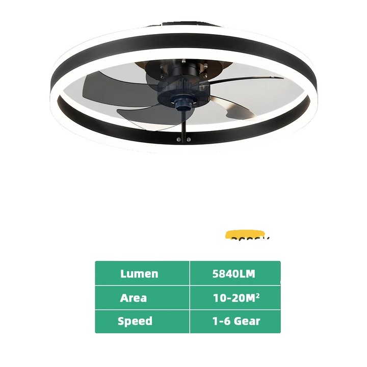 Ventilator de tavan, LED, control de la distanta, negru, 60W, 6 viteze