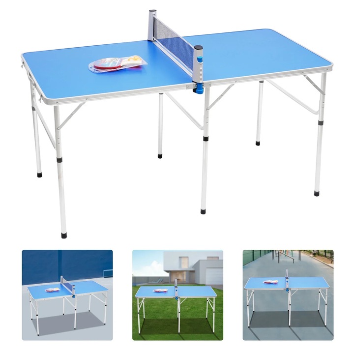 Masa tenis de masa / ping-pong, pliabila pentru interior, 152×76×76 cm, MDF + aluminiu, 2 palete, 3 mingi, plasa, dimensiune pliata 76×76×7 cm, aprox. 9, 2 kg