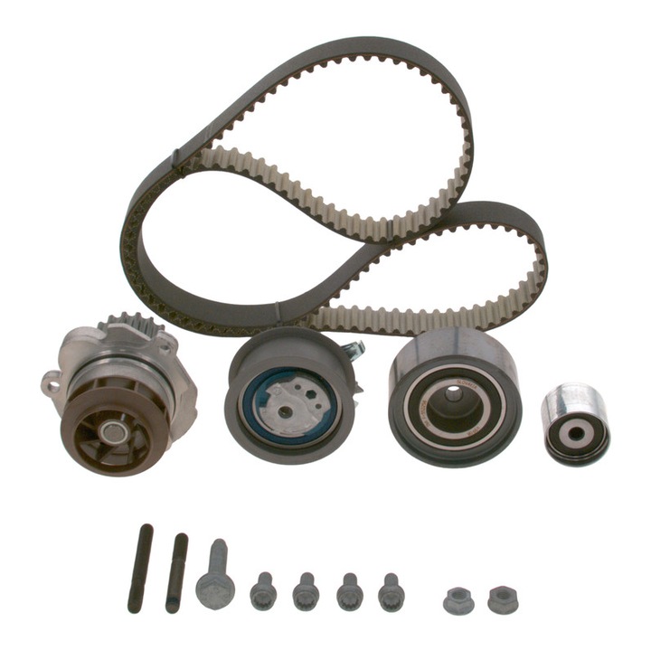 Комплект водна помпа и ангренажен ремък Bosch, 1343x30mm, 141 зъба, 3 ролки