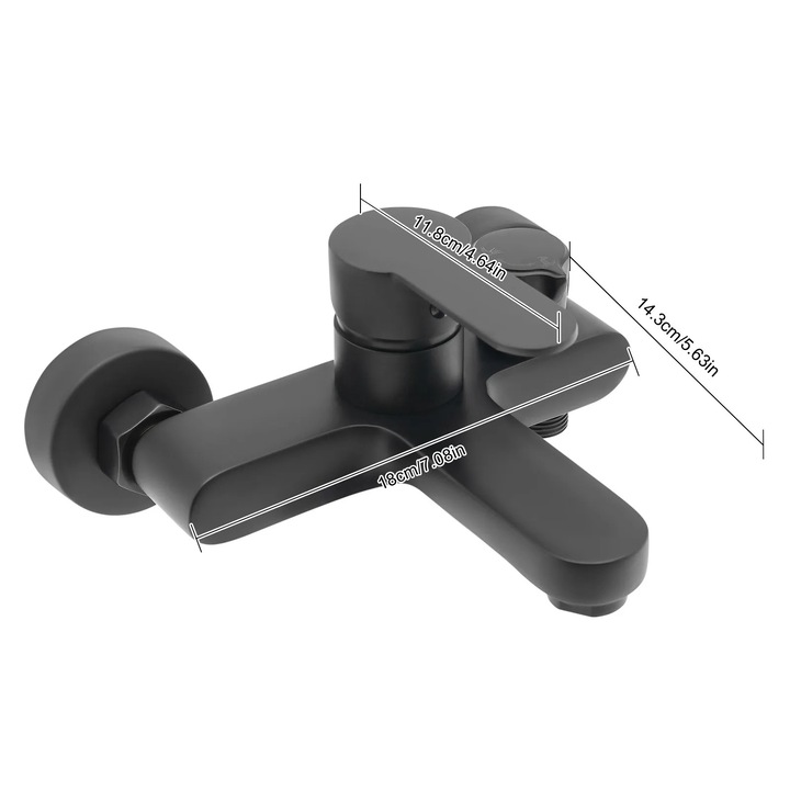 Fürdőszoba csaptelep, Kád- és zuhanycsaptelep, Fali rögzítés, Falon kívüli szerelés, NPT 1, 27 cm (1/2 hüvelyk), Üzemi nyomás 0,5–0,7 MPa, Fekete
