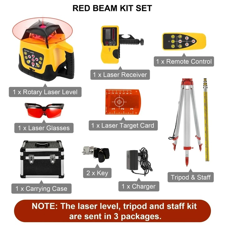 Nivela rotativa laser, scanare 360°, mecanism de auto-nivelare, rosu