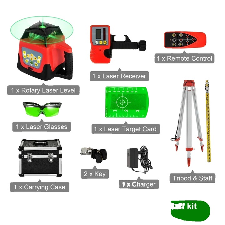 Nivela laser rotativa, 500m, set 1, raza verde, auto-nivelare, dimensiuni 0x0x0cm