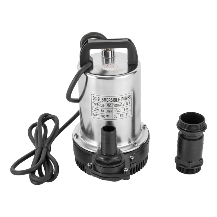 Pompa submersibilă cu vibrații, 12V, 160W, 50 L/min, argintie/neagră, inaltime pompare 8m