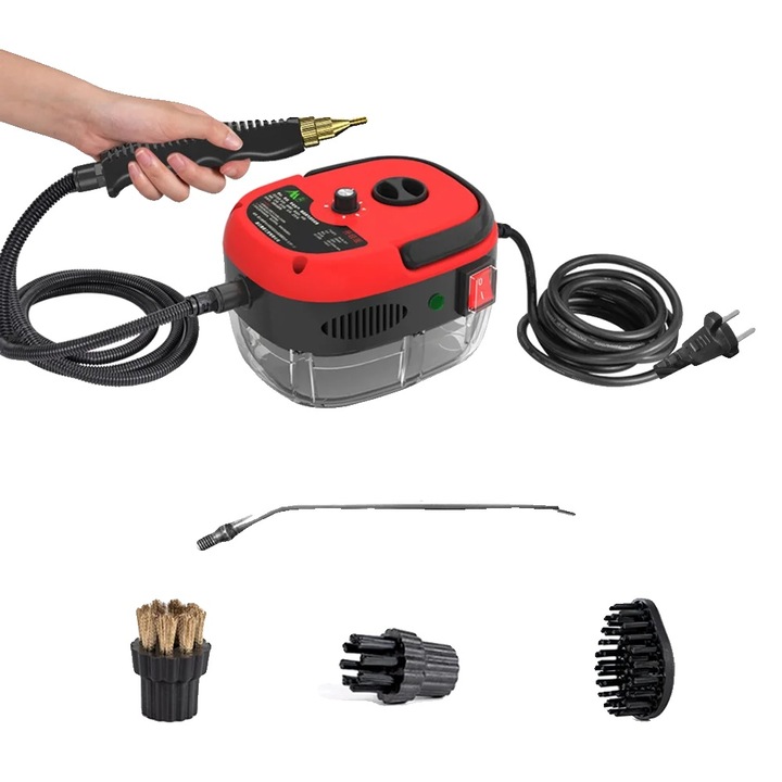 Aparat de curatat cu abur, multifunctional, rosu, compact, 3BAR, 105C, rezervor mare