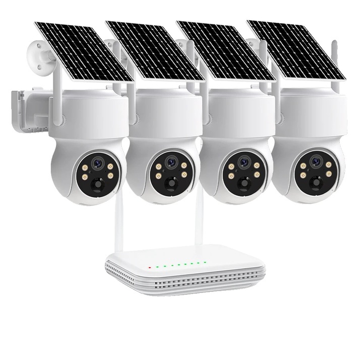 Sistem de supraveghere, 4 camere, alimentare solara, 3MP, 10x zoom digital, 8 canale