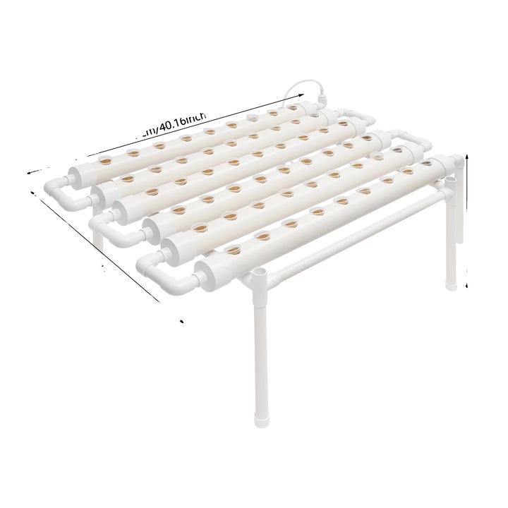 Kit de gradinarit hidroponic, 54 locuri, sistem vertical, tehnica filmului nutritiv, alb, 80x21x21cm
