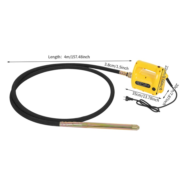 Betonvibrátor, Elektromos szerszámok, 2300 W, 220 V AC, 18.000 ford./perc, Betonhoz és cementhez, Sárga