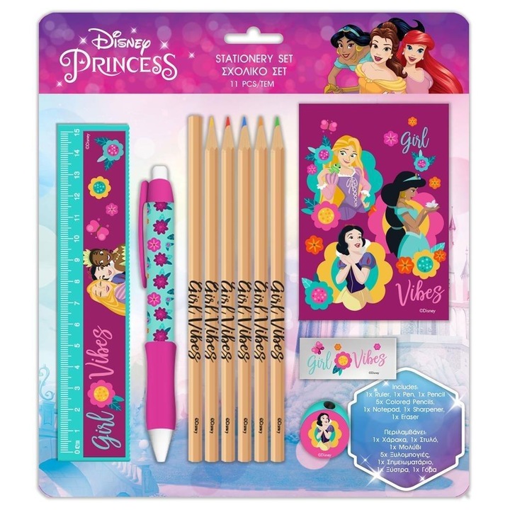 Disney Princess iskolai kiegészítő szett, 11 darabos, többszínű