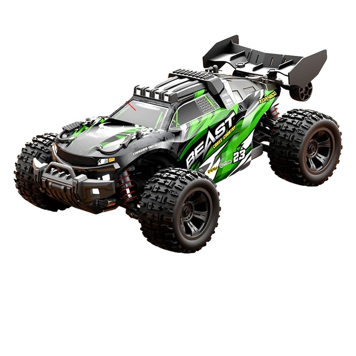 Masinuta RC, 60 km/h, 4WD, metal si plastic, 31x20.5x11 cm, negru/verde