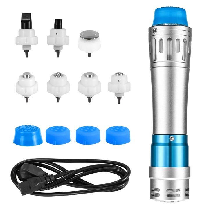 Aparat de masaj, 7 transmitatori, tratament non-invaziv, albastru, dimensiuni compacte