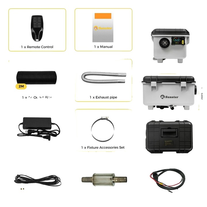 Incalzitor de aer diesel, 8KW, control de la distanta, conectivitate Bluetooth, 12V/24V, 110-240V