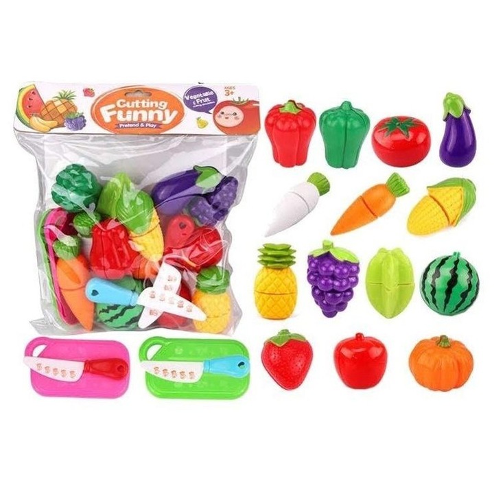 Askato, 18 darabos vágókészlet gyerekeknek, zöldségek és gyümölcsök, többszínű