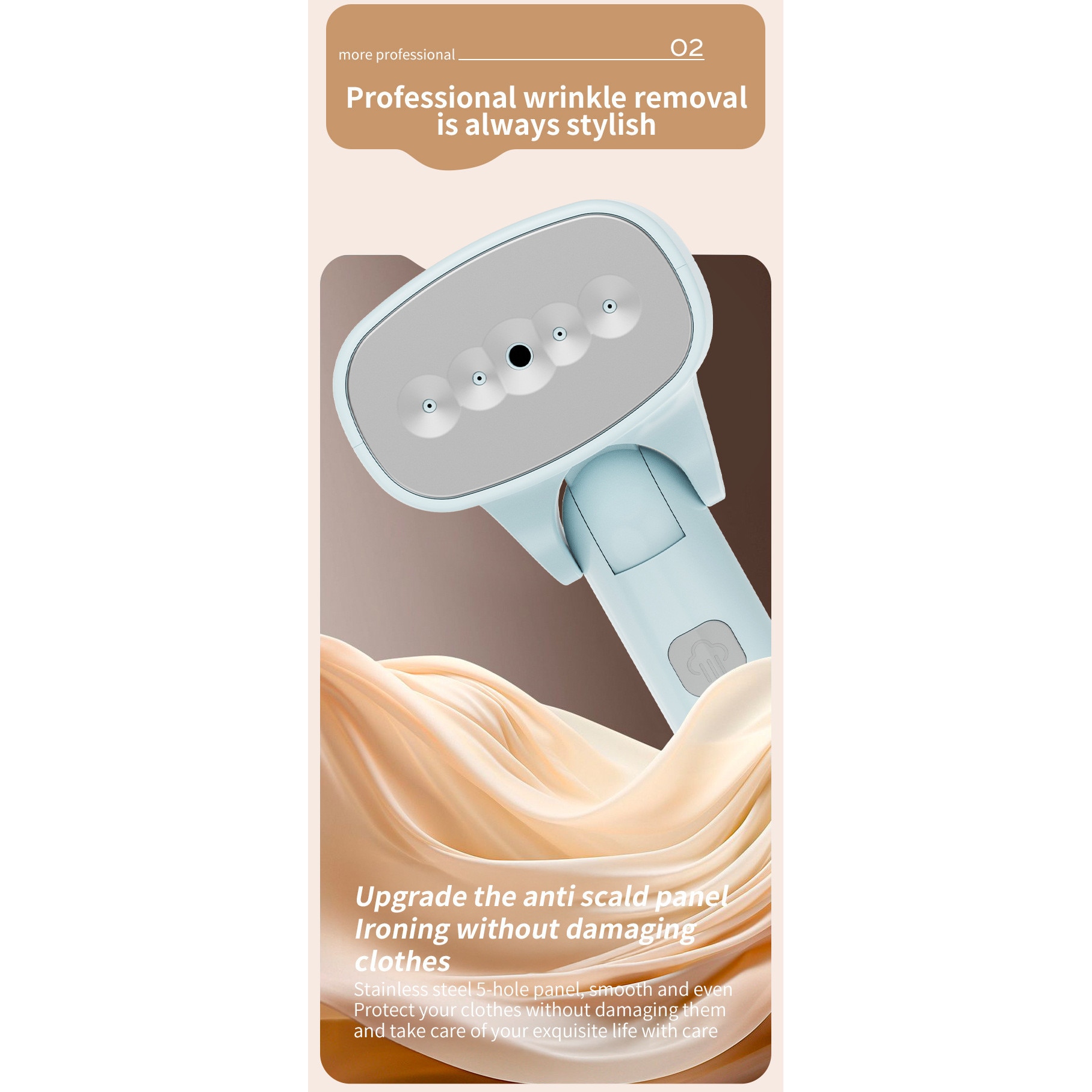 Aparat de calcat vertical cu abur, Fantasy, Calcare Orizontala si Verticala, 1300W, Rezervor Apa 85 ml, autonomie 6 minute, Incalzire Rapida 15s, Maner Ergonomic, Compact si Pliabil, Ultra Portabil, Igienizare Haine, albastru & gri