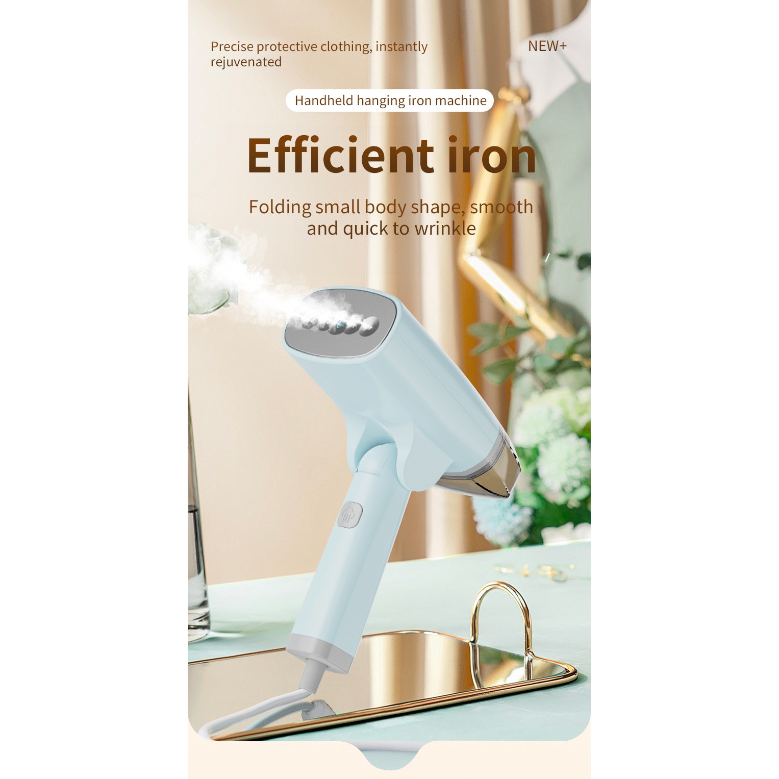 Aparat de calcat vertical cu abur, Fantasy, Calcare Orizontala si Verticala, 1300W, Rezervor Apa 85 ml, autonomie 6 minute, Incalzire Rapida 15s, Maner Ergonomic, Compact si Pliabil, Ultra Portabil, Igienizare Haine, albastru & gri