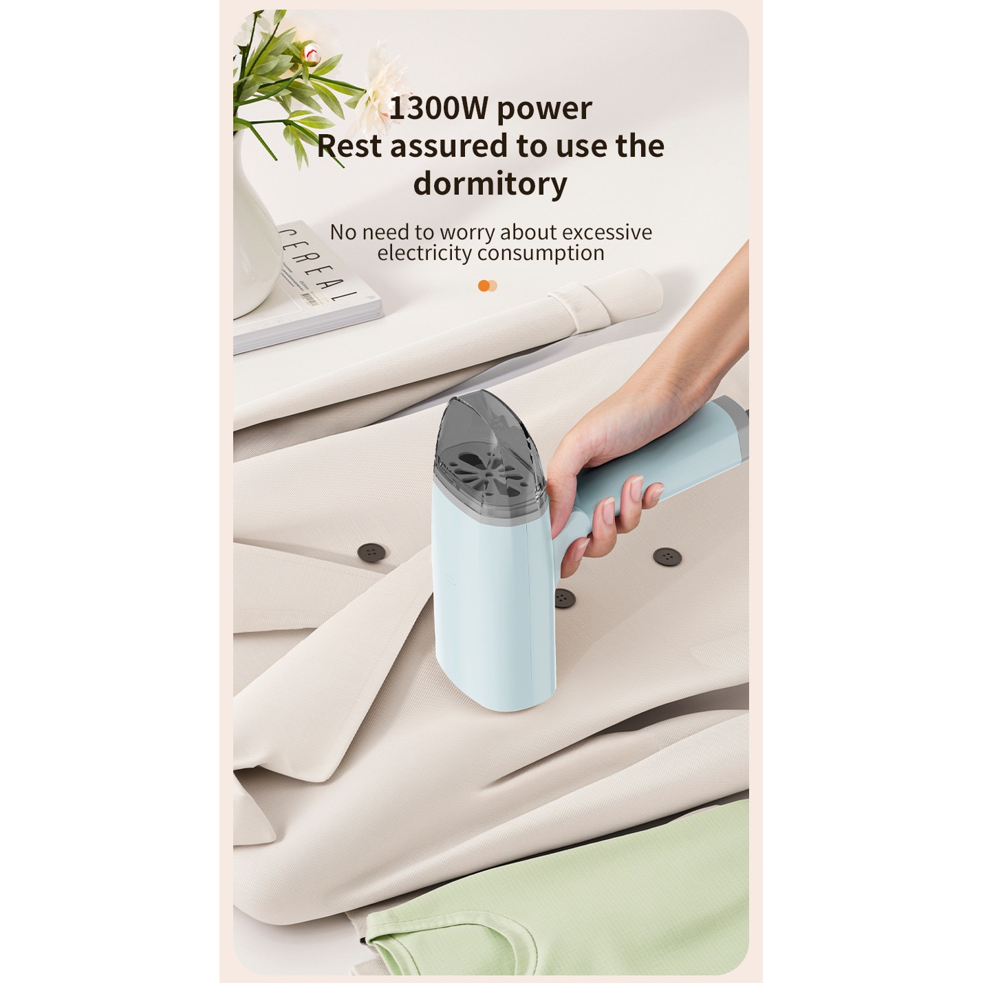 Aparat de calcat vertical cu abur, Fantasy, Calcare Orizontala si Verticala, 1300W, Rezervor Apa 85 ml, autonomie 6 minute, Incalzire Rapida 15s, Maner Ergonomic, Compact si Pliabil, Ultra Portabil, Igienizare Haine, albastru & gri