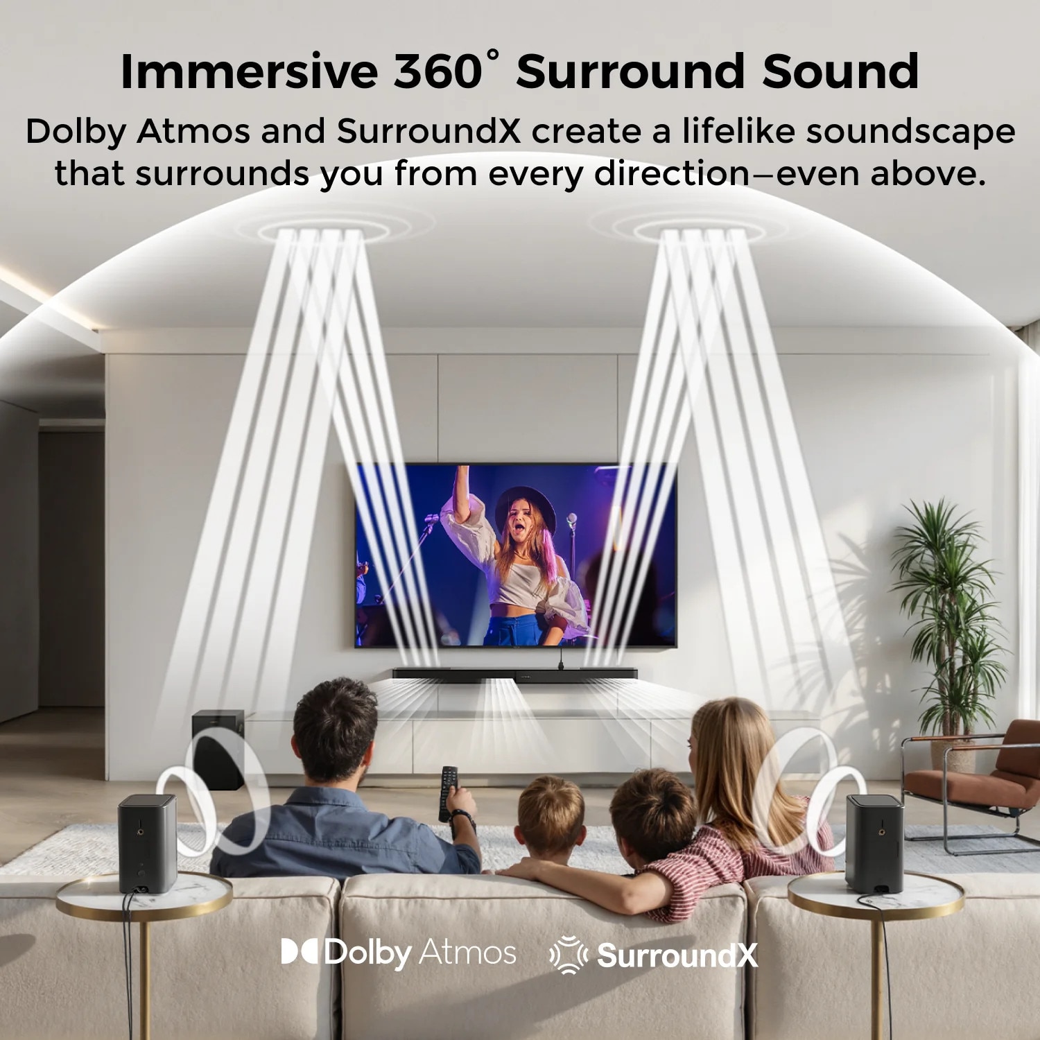 Soundbar Skywave F40 Boom, Ultimea, sistem 5.1.2 canale, sunet 360, cu doua difuzoare surround, control de la distanta, negru