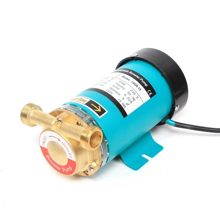 Pompa de circulație automată, 120 W, 220 V, Turcoaz, debit maxim 25 l/min, înălțime de pompare 15 m, dimensiune 20x12x10cm