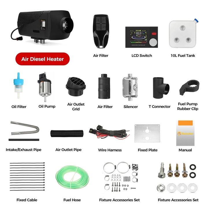 Dízel fűtés, Bluetooth vezérlés, Turbó mód, 12V 24V 8KW, 38x13.5x14cm