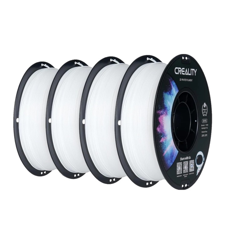 3D Filament, PETG, magas hőmérsékletnek ellenálló, fehér, 4 tekercses készlet